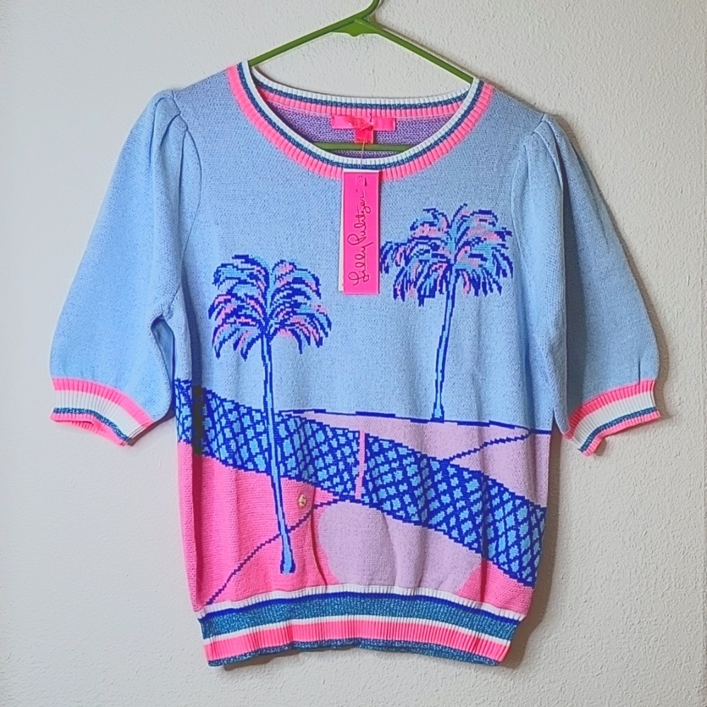 Lilly Pulitzer Vivie Sweater, Ravello Blue Perfect Match Intarsia, Small, NWT
